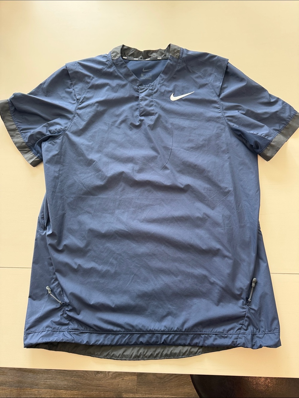 Nike Men’s Navy and Gray Short-Sleeve Training Top with Swoosh